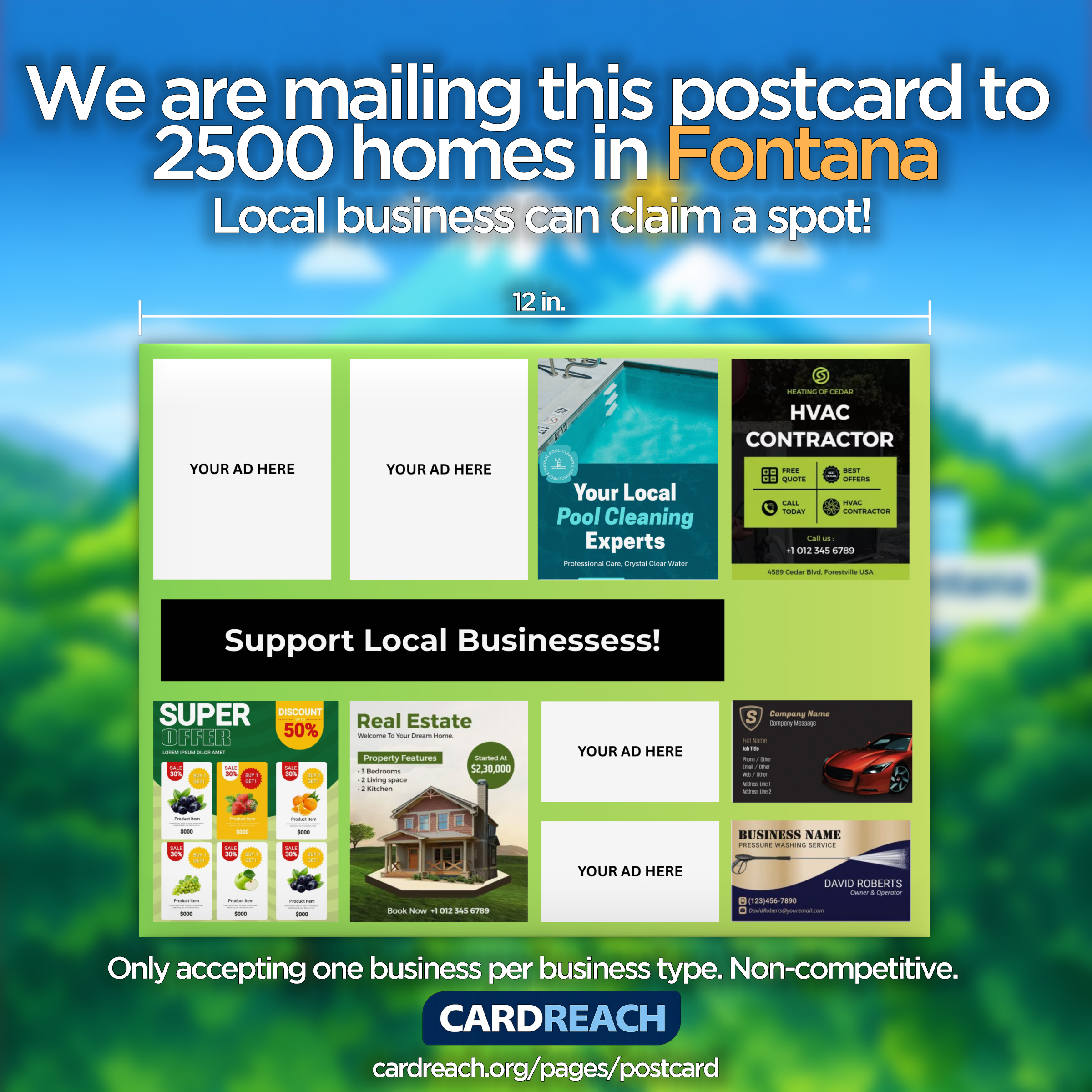 Local Ad Placement on Postcard sent to 2500 Homes in Fontana